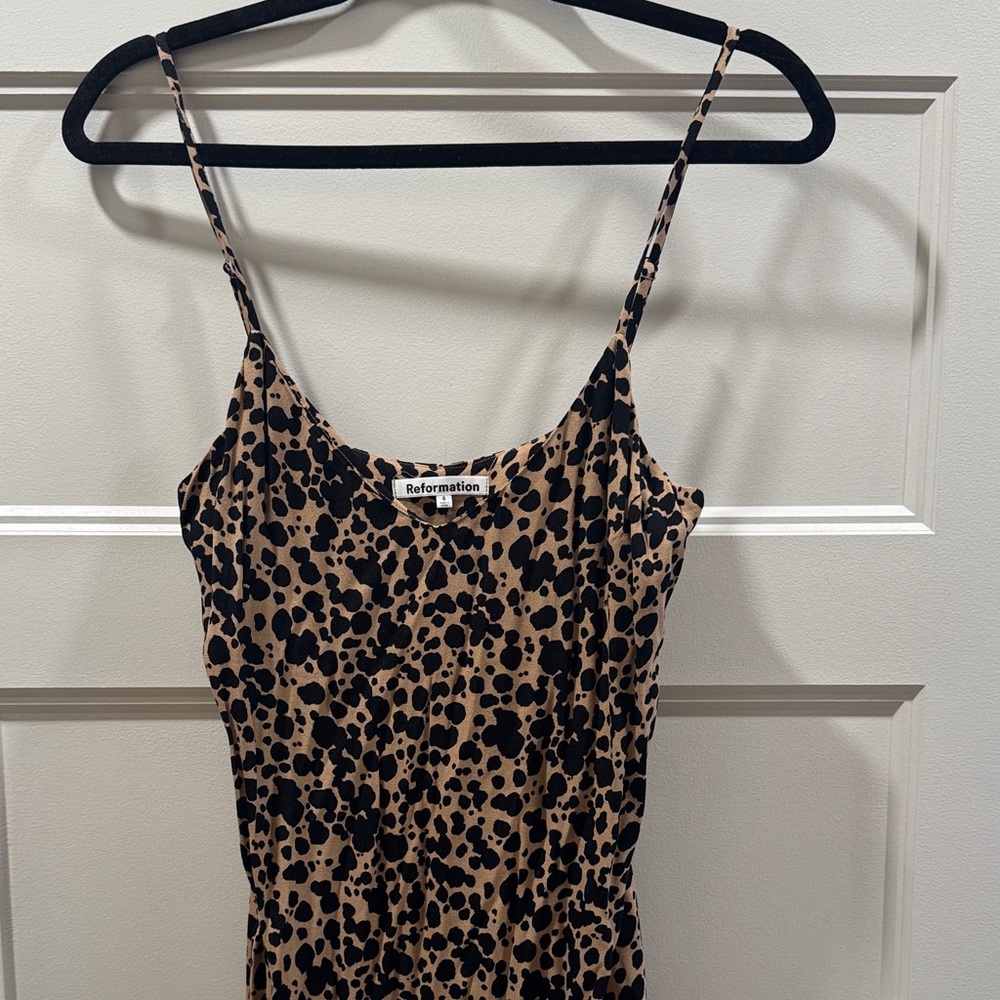 Reformation Black and Tan Spotted Dress